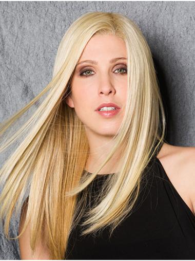 Straight Hair Wigs Long 100% Hand-Tied Platinum Blonde Straight Without Bangs Gorgeous Synthetic Wigs