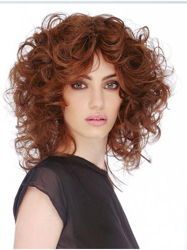 Human Hair Medium Wigs 12" Curly Auburn Shoulder Length Classic Lace Wigs True