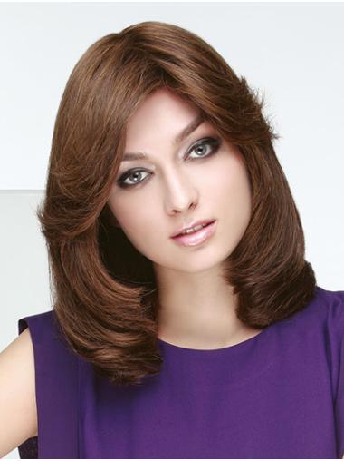 Medium Length Human Hair Wigs 14" Monofilament Remy Human Hair Shoulder Length Brown Bob Wig Women'S Accessories