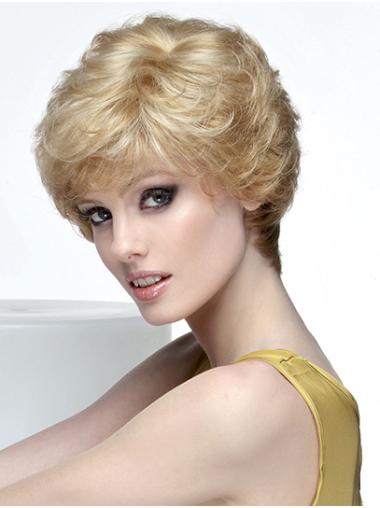 Wet And Wavy Wigs Short 8" Wavy Blonde Short With Bangs Lace Wig Products