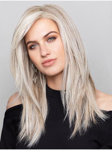 Straight Synthetic Wig Long 16" Without Bangs Straight Grey Wig
