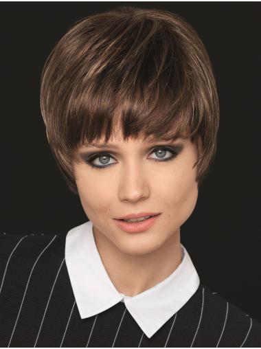 Cropped Synthetic Wigs 4" Boycuts Brown Straight Capless Realistic Looking Synthetic Wigs