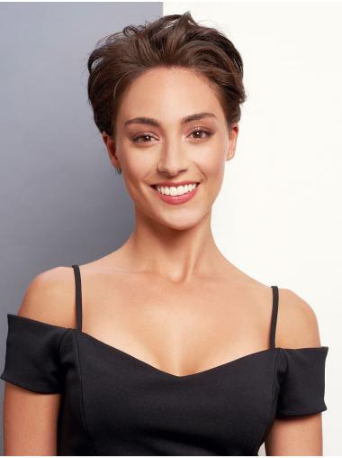 Cropped Synthetic Wigs 4" Boycuts Brown Straight 100% Hand-Tied Modern Short Wigs