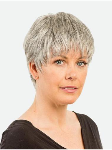 Synthetic Wigs Online Monofilament 4" Synthetic Boycuts Cropped Straight Beautiful Grey Wigs