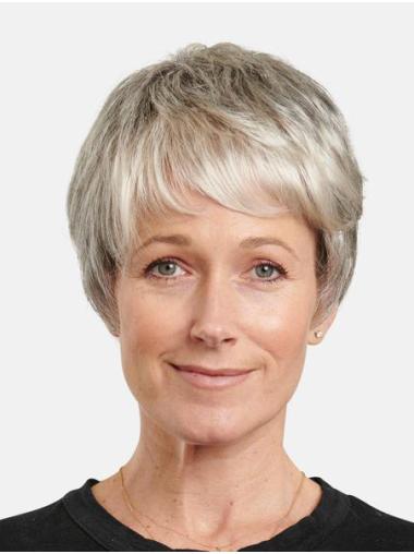 Straight Short Wigs Boycuts 8" Synthetic Short Straight Grey Incredible Monofilament Wigs