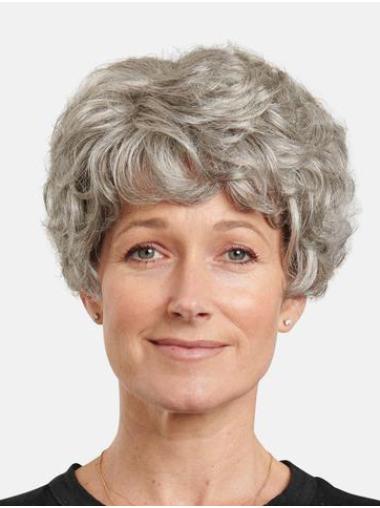 Short Wet And Wavy Wigs Monofilament 8" Synthetic Layered Short Wavy Best Grey Wigs