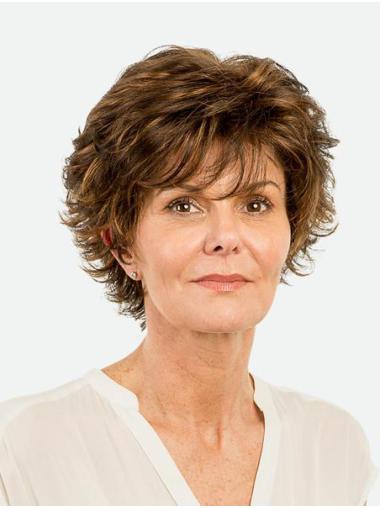 Short Layered Hair Wigs Straight Synthetic 8" Brown Monofilament Layered Short Wigs