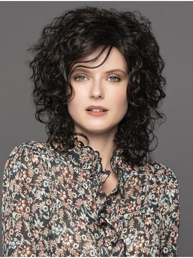 Curly Medium Length Wigs Curly Black Synthetic Layered Free Style Lace Front Wigs