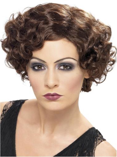 Curly Bob Wig Short Capless Synthetic Brown Bob Wigs For Women