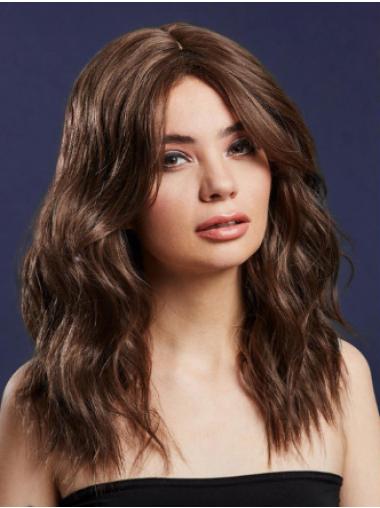 Wavy Wigs Shoulder Length Wavy Brown Synthetic Without Bangs Beautiful Medium Wigs