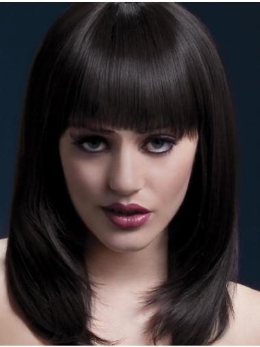 Straight Wig With Bangs Straight Brown Synthetic With Bangs Nice Medium Wigs