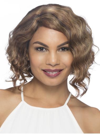 Capless Wigs Synthetic 12" Brown Without Bangs Wavy Best African American Wigs