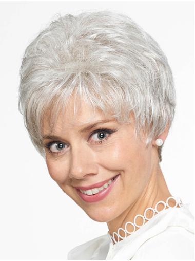 Short Straight Synthetic Wigs Synthetic Capless Short 8" Grey Grey Wigs