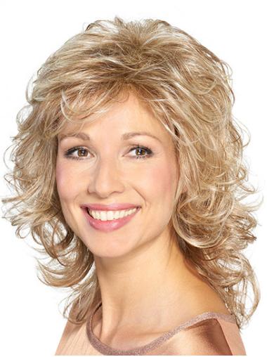 Layered Wigs 14" Curly Synthetic Capless Platinum Blonde Layered Medium Length Wigs