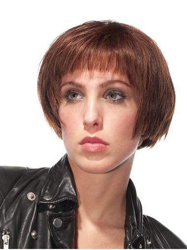 Short Bobs Wig 8" Straight Brown Short Synthetic 100% Hand-Tied Wig