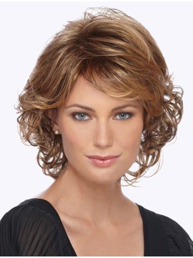 Loose Curly Wig With Bangs Chin Length Capless 12 Inches Durable Synthetic Wigs
