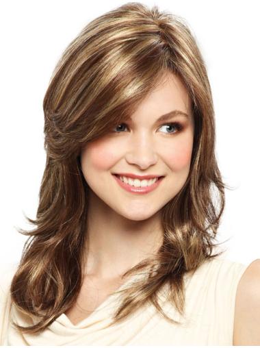 Medium Length Layered Wigs Layered Straight Synthetic Exquisite Silk Top Lace Front Wig