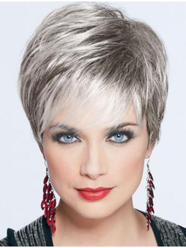 Grey Wigs Short Suitable Capless Grey Straight Cropped Beautiful Synthetic Wigs