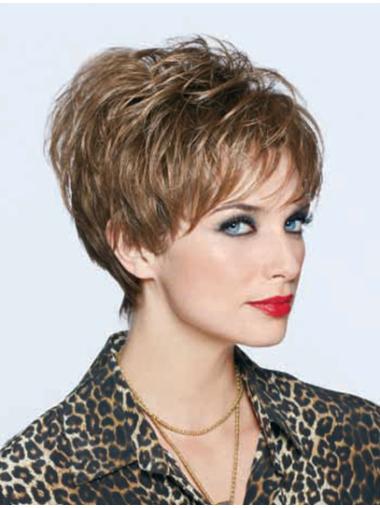 Short Wavy Wig Sassy Boycuts Wavy Cropped Brown Lace Front Synthetic Fiber Wigs