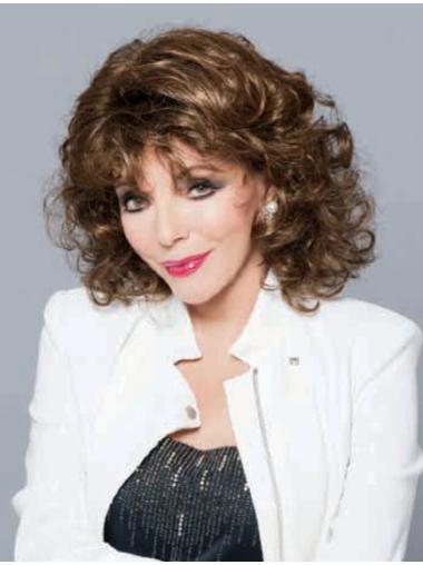 Shoulder Length Curly Wig Curly Shoulder Length Brown Synthetic Lace Front Wig With Bangs