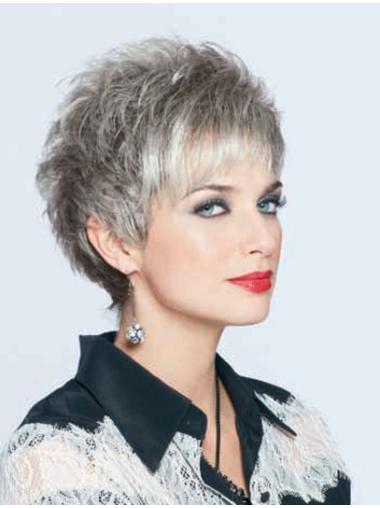 Short Grey Wigs For Women Beautiful Cropped Lace Front Straight White And Grey Wigs