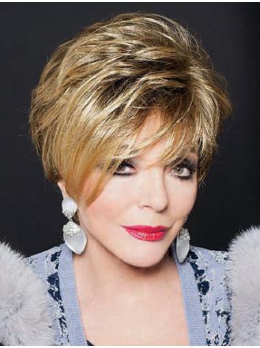Short Wavy Wigs For Buy Best Synthetic Layered Cropped Blonde Elderly Person Wigs