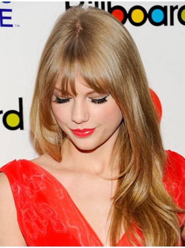 Human Hair Long Wigs Straight With Bangs 100% Hand-Tied New Taylor Swift Long Human Hair Wigs For Sale