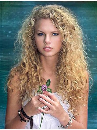 Long Wigs With Bangs Human Hair Lace Front Curly Blonde Human Hair Wig Great Taylor Swift
