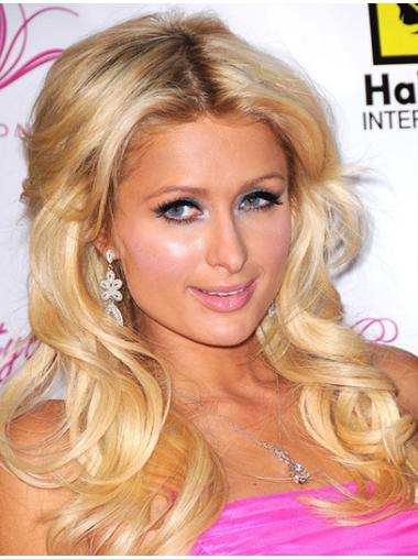 Long Wavy Human Hair Wigs 100% Hand-Tied Without Bangs Affordable Paris Hilton Human Hair Wavy Blond Long Wigs