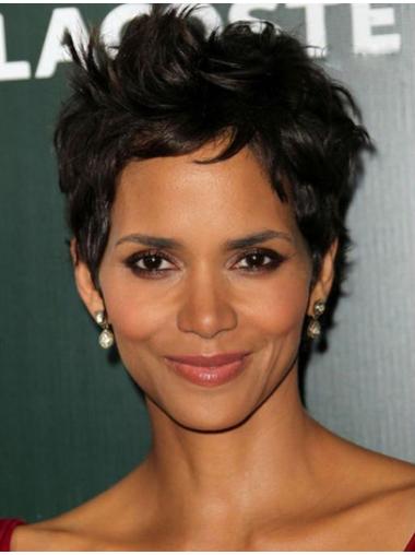 Short Wet And Wavy Wigs Black Wavy Synthetic Halle Berry Wigs