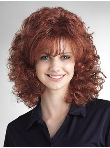 Shoulder Length Curly Hair Wigs 16 Inches Ideal Shoulder Length Synthetic Auburn Curly Medium Lenght Wig