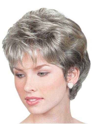 Grey Wavy Wig Modern Wavy Chin Length Synthetic Grey Hair For Women