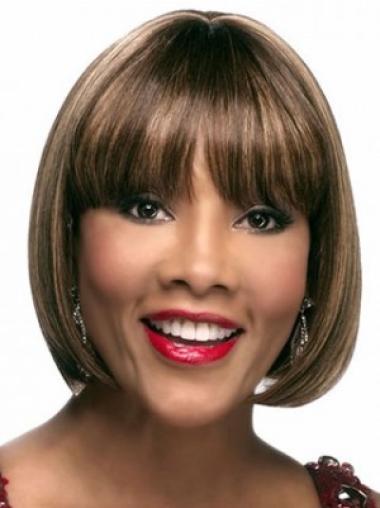 Straight Bob Wig Straight Brown Bobs Chin Length Synthetic Total Capless Wigs