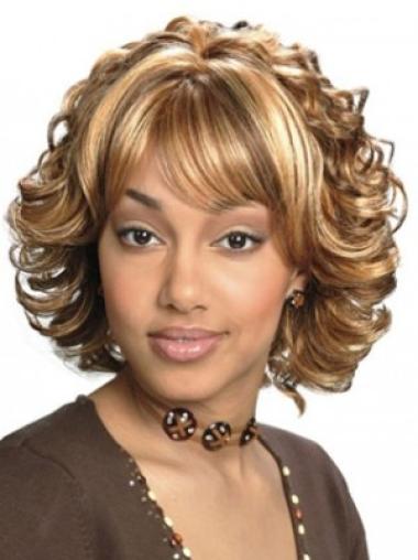 Wavy Wig With Bangs Popular Capless With Bangs Chin Length Blonde Wavy Synthetic Wigs