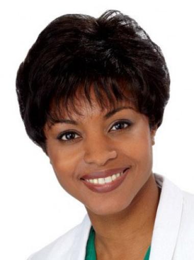 Short Straight Hair Wigs Modern Capless African American Synthetic Hair Wigs