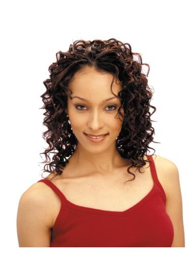 Human Hair Wigs Medium Length Trendy Curly Shoulder Length Wigs African American Without Bangs