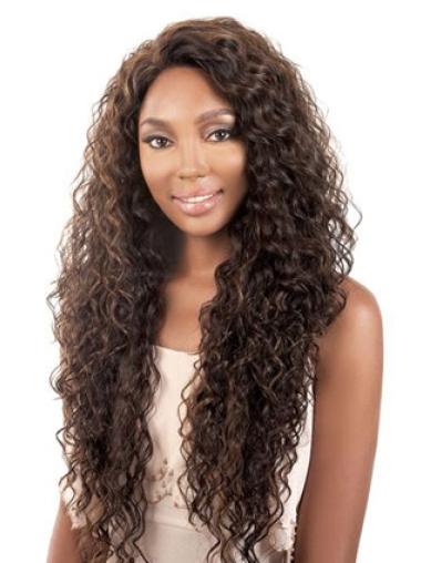 Long Kinky Wigs Long 28 Inches Comfortable Capless Synthetic Light Brown Wig