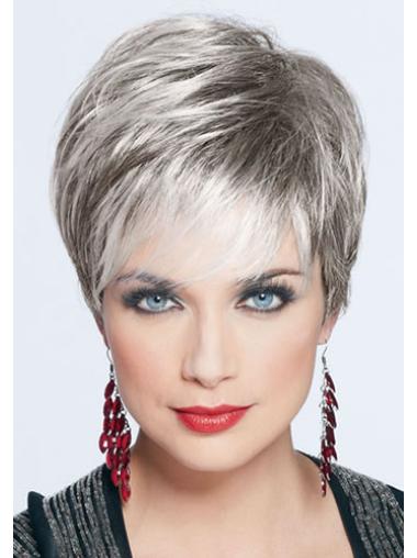 Grey Wigs Short 7 Inches Straight Cropped Monofilament Grey Women Wigs Synthetics