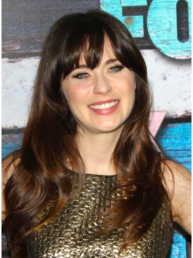 Long Wavy Wigs With Bangs Synthetic 22 Inches Perfect Wavy Zooey Deschanel Wigs