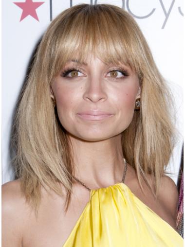 Human Hair Wigs Shoulder Length Style Lace Front With Bangs Shoulder Length Straight Blonde Nicole Richie Wigs