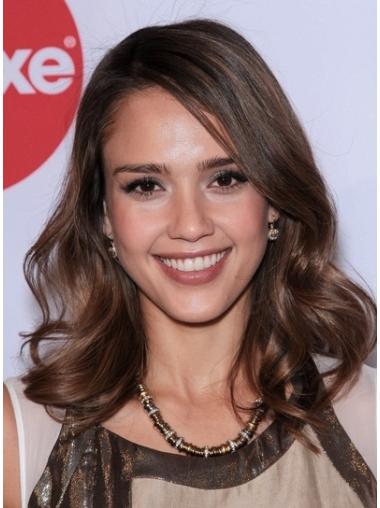 Shoulder Length Human Hair Wigs 100% Hand-Tied Wavy 21 Inches Style Jessica Alba Wigs