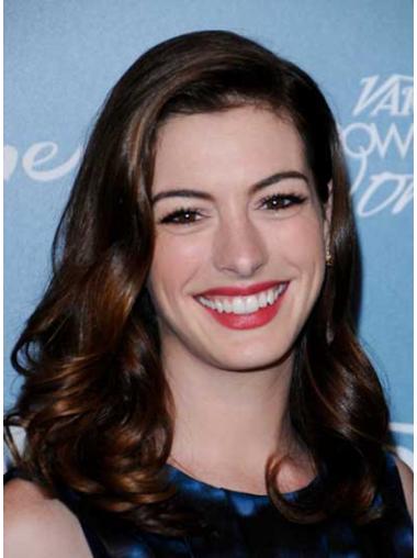 Long Wavy Human Hair Wigs Capless Without Bangs Remy Human Hair Designed Anne Hathaway Wigs