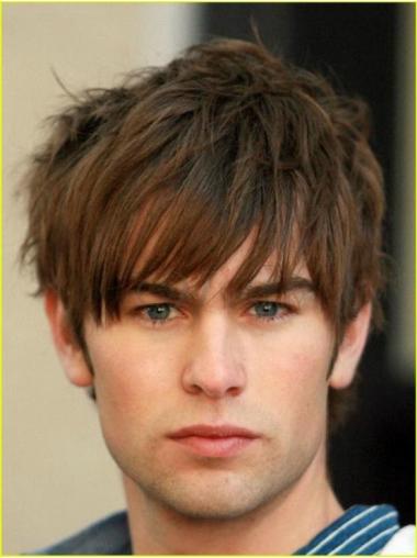 Short Human Hair Wig Convenient Remy Human Hair Short Brown 100% Hand-Tied Wig For Men Humble