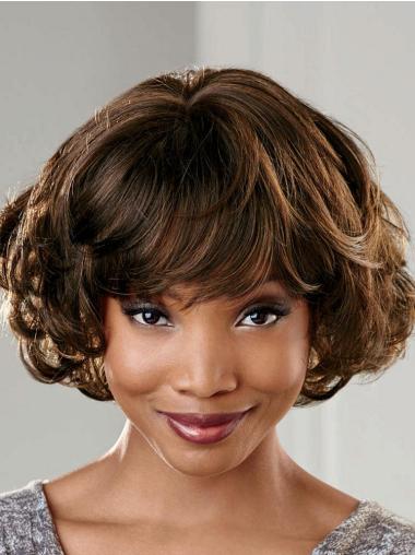 Wavy Short Wigs Top Capless Brown Short Wavy Synthetic Wigs With Bangs