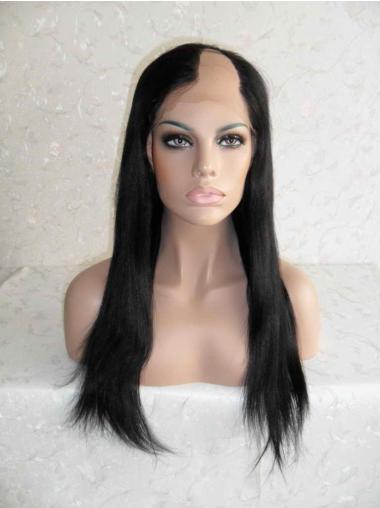 Long Grey Wig Human Hair Black Straight Long U Part Wig