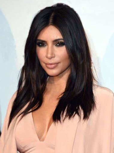 Long Straight Wig Lace Front Without Bangs 18 Inches Comfortable Kim Kardashian Hair Wig