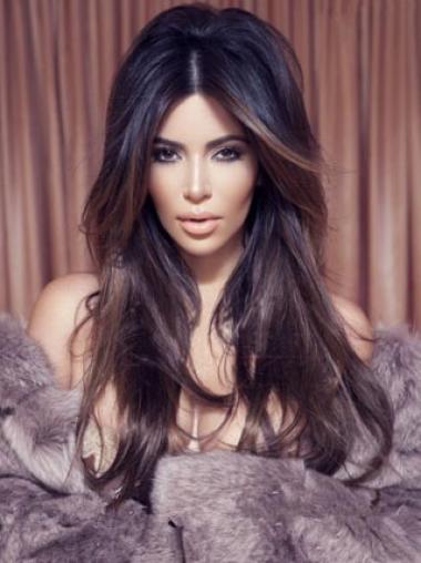 Human Hair Long Wigs Real Celebrity Lace Wigs Without Bangs Remy Human Hair 22 Inches Soft Kim Kardashian