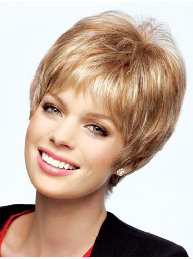 Short Human Hair Wigs With Bangs 8" Discount Boycuts Blonde Human Hair And Wigs