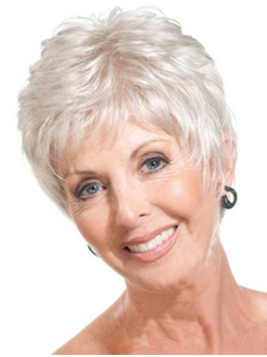 Short Grey Wigs Monofilament Straight Synthetic Best Silver Grey Wigs