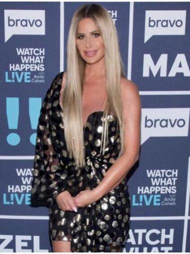 Long Straight Wig Platinum Blonde Straight 25 Inches Modern Kim Zolciak Wigs For Purchase
